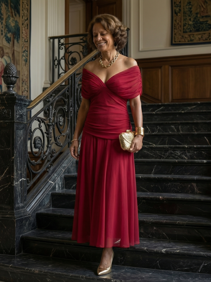 Calen | Off Shoulder Flow Midi Dress