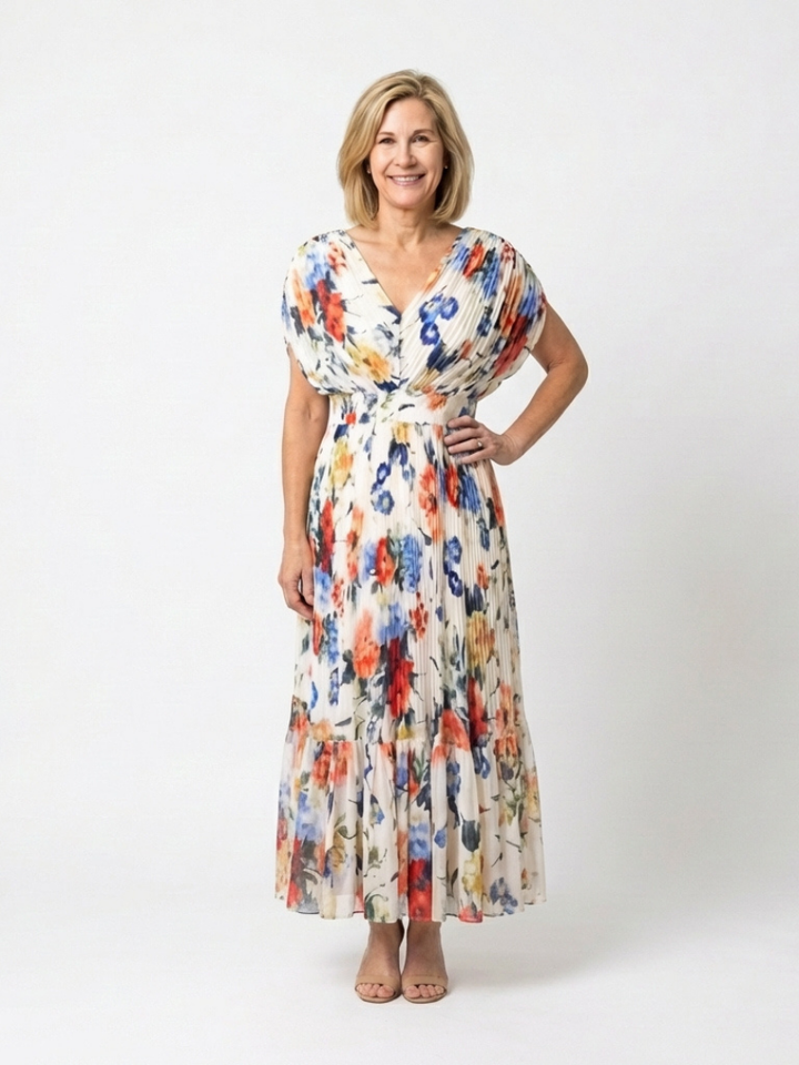 Savannah | Short Sleeve Pleated Floral Midi Dress