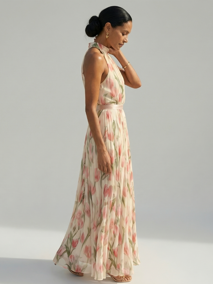 Aurelle | Halter Neck Floral Midi Dress