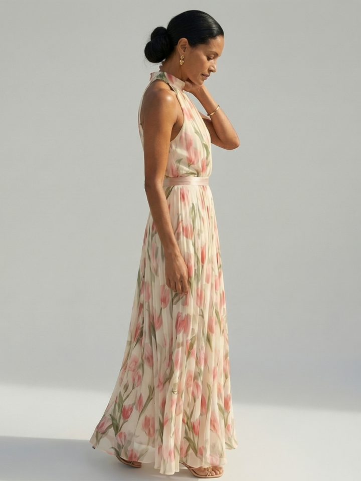 Aurelle | Halter Neck Floral Midi Dress
