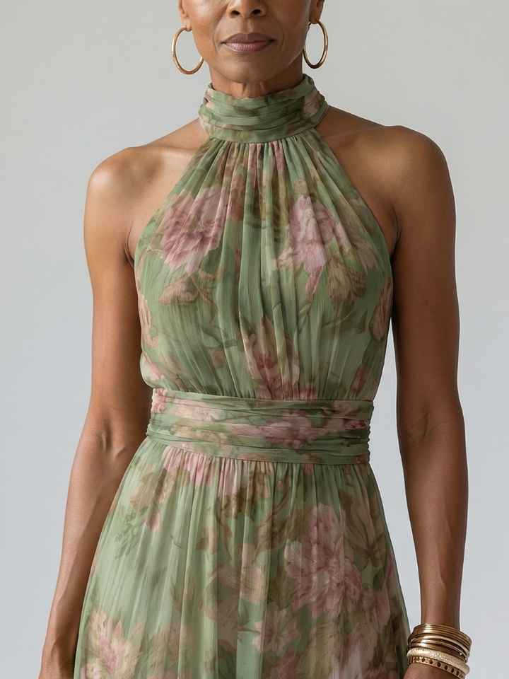 Mirelle | Gathered Halter Midi Dress