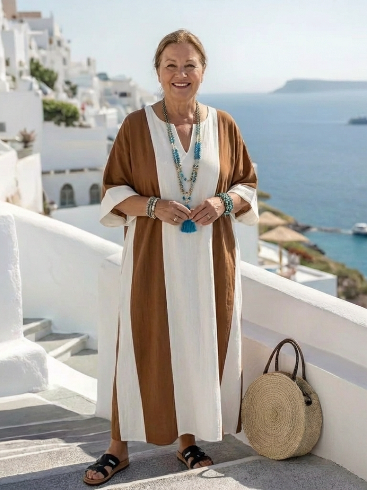 Calindra | Short Sleeve Color Block Relaxed Maxi Dress