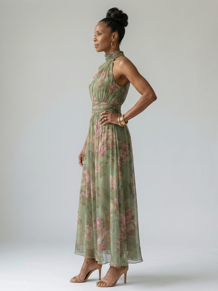 Mirelle | Gathered Halter Midi Dress