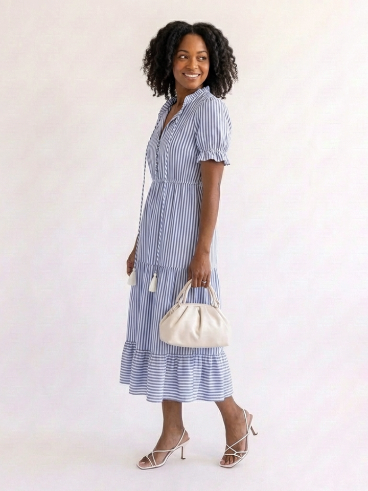 Dakota | Short Sleeve Striped Tiered Midi Dress
