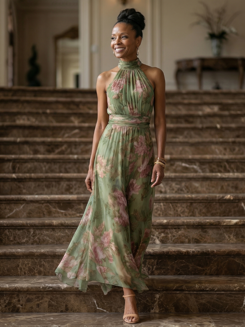 Mirelle | Gathered Halter Midi Dress