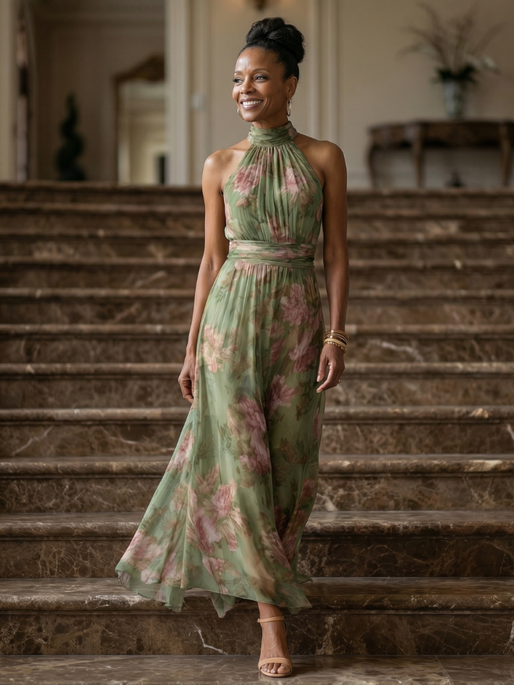 Mirelle | Gathered Halter Midi Dress