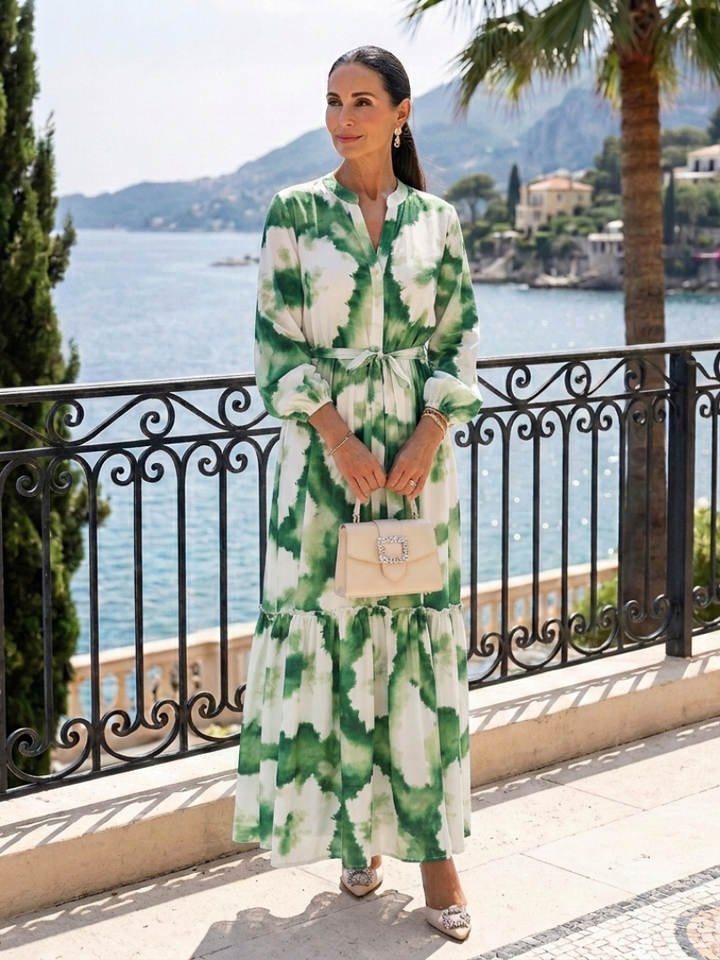 Sabine | Long Sleeve Tie Waist Tiered Maxi Dress